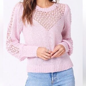 saltwater LUXE Pale Pink Crochet-Panel Crewneck Sweater